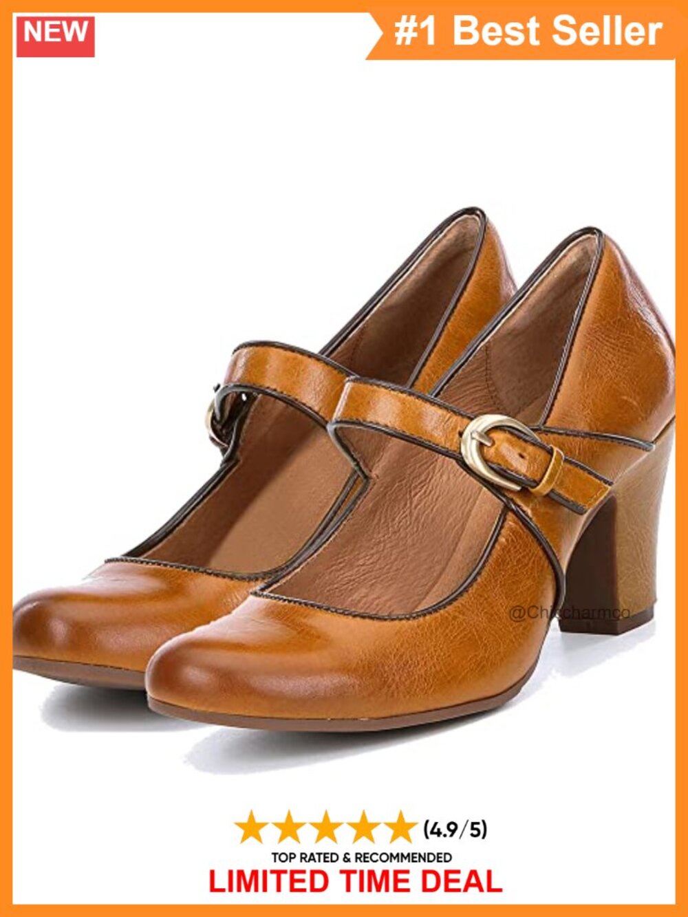 Women's Chunky High Heel Mary Jane Pumps Round Toe Buckle Ankle Strap Dress